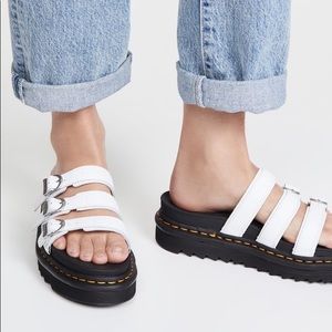 DR MARTENS Blaire Leather Platform Slide Sandals White